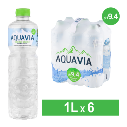 Джерельна лужна вода Aquavia негазована 1 л, упаковка 6 пляшок, pH 9.4