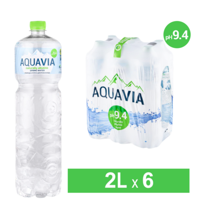 Джерельна лужна вода Aquavia негазована 2 л, упаковка 6 пляшок, pH 9.4